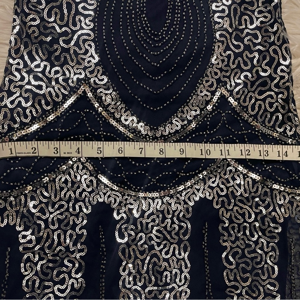 SOLD Sequins Flapper Dance Sport Glamorous Party Navy Silver Evening Dress S - Picture 16 of 16
